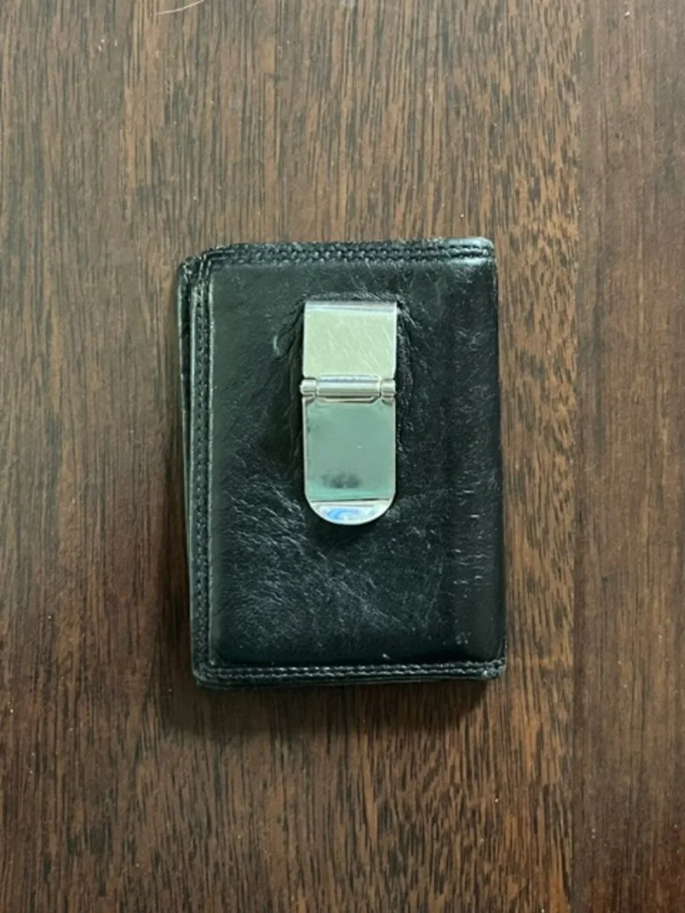 Guess Small Black Leather ID Wallet w/ Clip